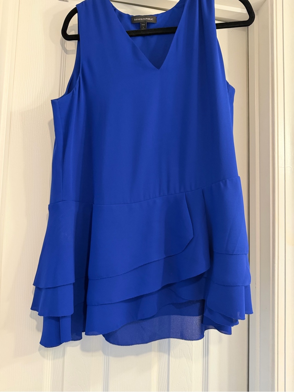 Banana Republic Royal Blue V-Neck Ruffle Tiered Sleeveless Top